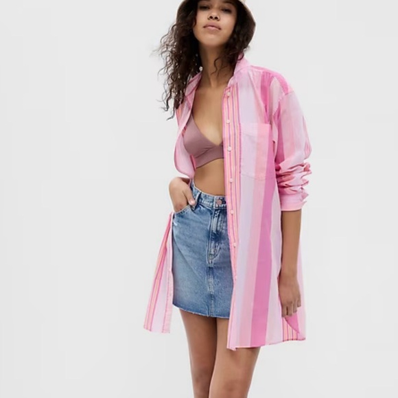 GAP Tops - GAP Pink Striped Button-Down Shirt